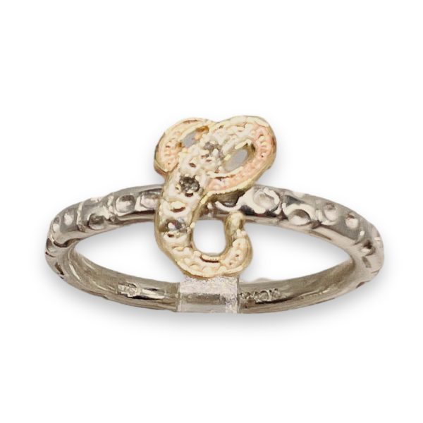 Diamond Initial Ring "C" 10k Gold, sz 8.75 | Silver Band - Image 8