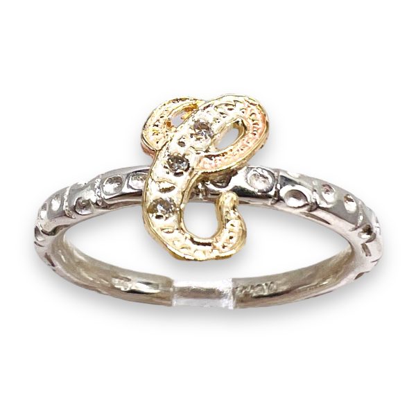 Diamond Initial Ring "C" 10k Gold, sz 8.75 | Silver Band - Image 18