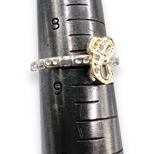 Diamond Initial Ring "C" 10k Gold, sz 8.75 | Silver Band - Image 19