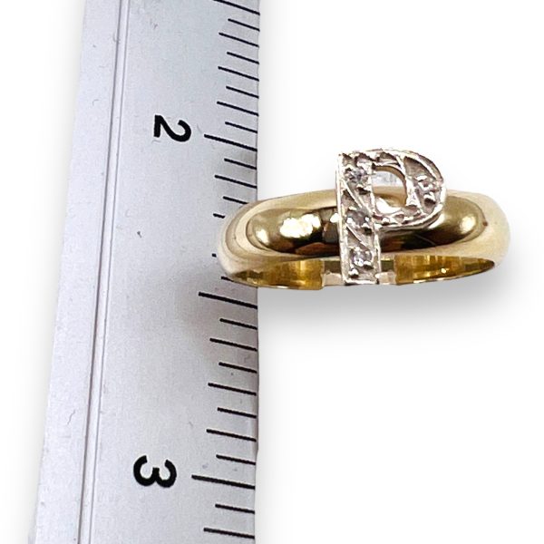 Diamond Letter Ring Initial "P" 10k White & Yellow Gold, sz 5 - Image 2