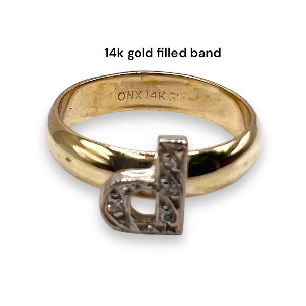 Diamond Letter Ring Initial "P" 10k White & Yellow Gold, sz 5 - Image 4