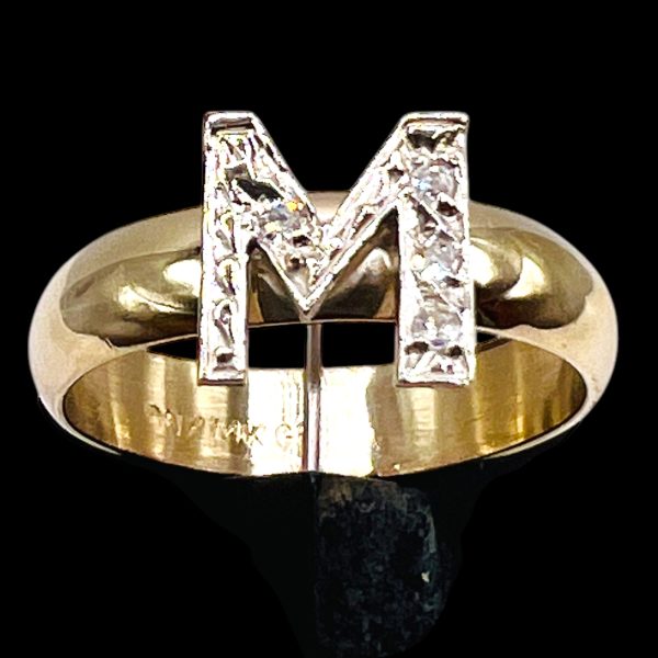 Ring With Diamond Initial Letter “M” 10k White & Yellow Gold - Image 2