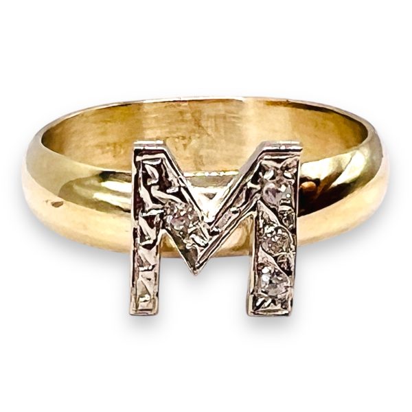 Ring With Diamond Initial Letter “M” 10k White & Yellow Gold - Image 10