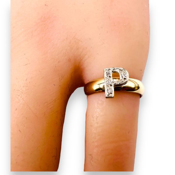 Diamond Letter Ring Initial "P" 10k White & Yellow Gold, sz 5 - Image 9