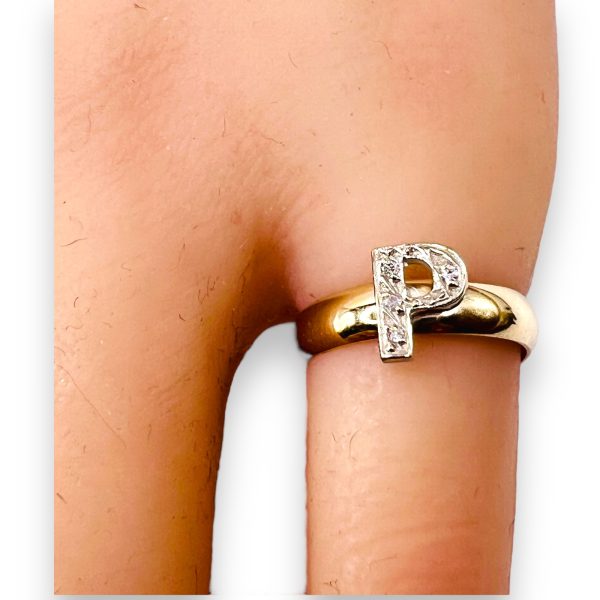 Diamond Letter Ring Initial "P" 10k White & Yellow Gold, sz 5 - Image 12