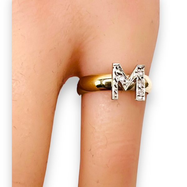 Ring With Diamond Initial Letter “M” 10k White & Yellow Gold - Image 11