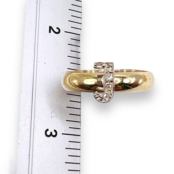 Ring With Diamond Initial "J" 10k White & Yellow Gold, sz 7 - Image 3