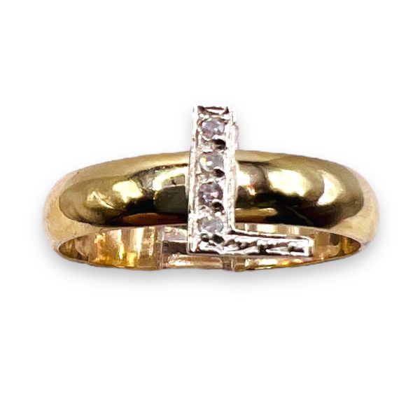 Diamond Initial Ring "L" 10k White & Yellow Gold, sz 7