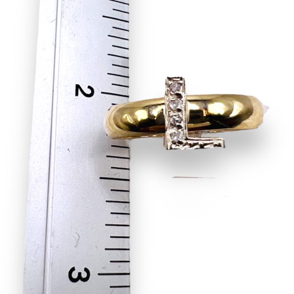 Diamond Initial Ring "L" 10k White & Yellow Gold, sz 7 - Image 12