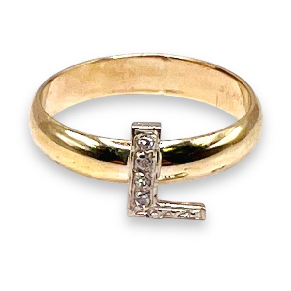 Diamond Initial Ring "L" 10k White & Yellow Gold, sz 7 - Image 8