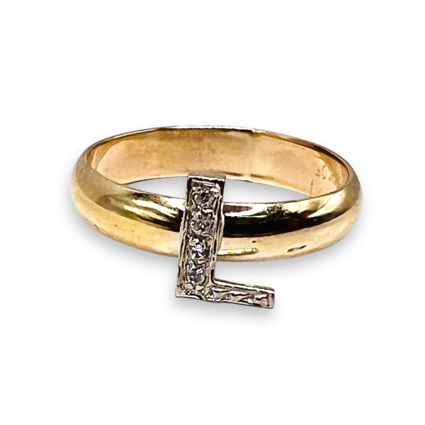 Diamond Initial Ring "L" 10k White & Yellow Gold, sz 7 - Image 10