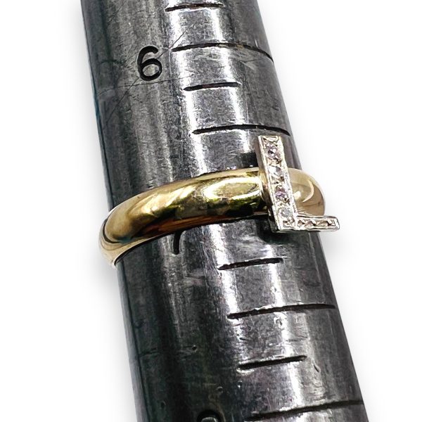 Diamond Initial Ring "L" 10k White & Yellow Gold, sz 7 - Image 3