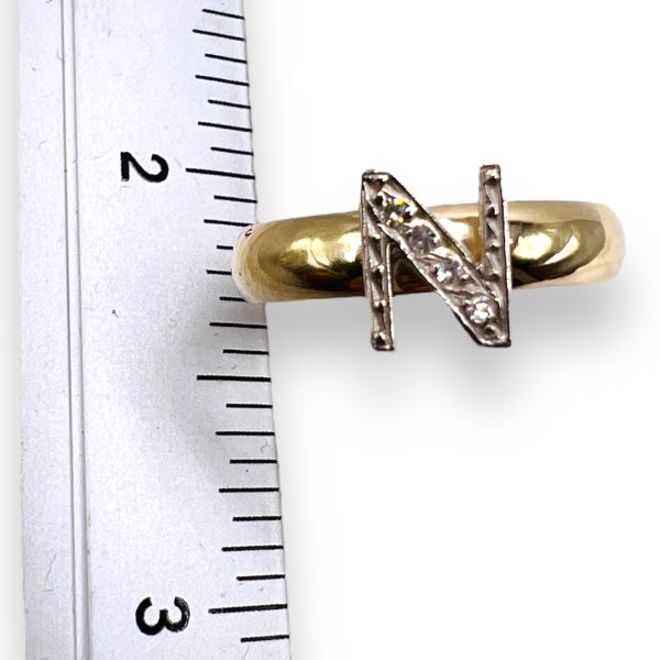 Diamond Initial Ring "N" 10k White & Yellow Gold, sz 7 - Image 4