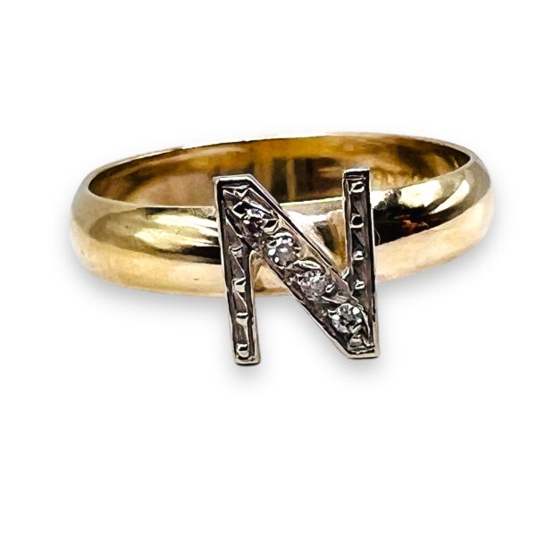 Diamond Initial Ring "N" 10k White & Yellow Gold, sz 7 - Image 6