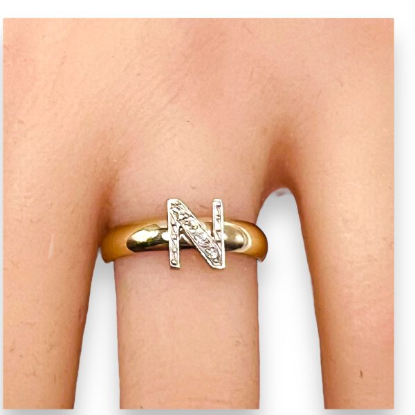 Diamond Initial Ring "N" 10k White & Yellow Gold, sz 7 - Image 14