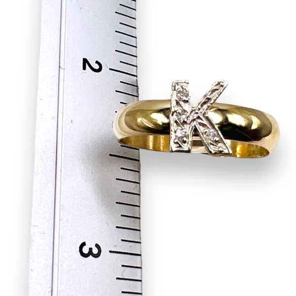 Ring With Diamond Initial Letter "K" 10k Two-Tone Gold, sz 7 - Image 3