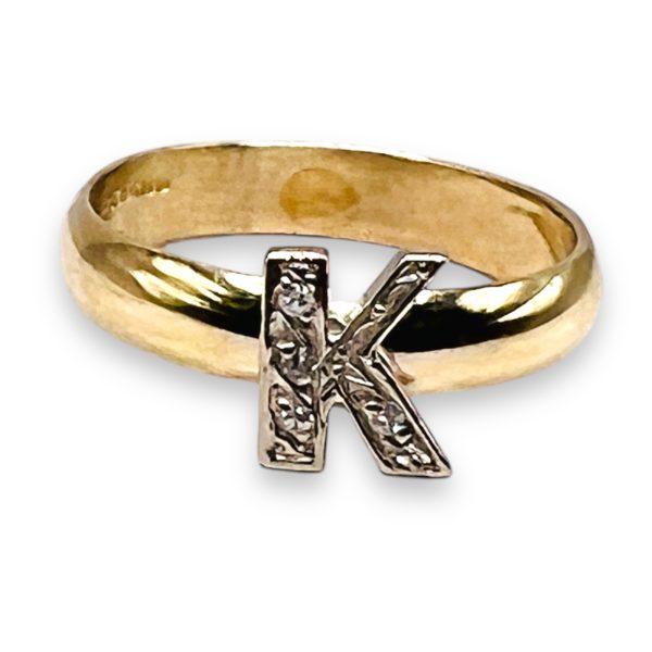 Ring With Diamond Initial Letter "K" 10k Two-Tone Gold, sz 7 - Image 12