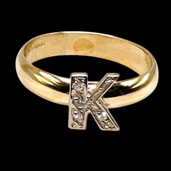 Ring With Diamond Initial Letter "K" 10k Two-Tone Gold, sz 7 - Image 8