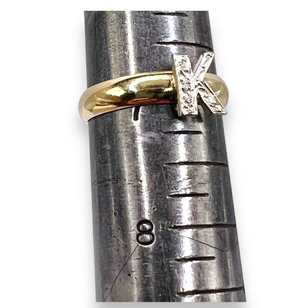 Ring With Diamond Initial Letter "K" 10k Two-Tone Gold, sz 7 - Image 9