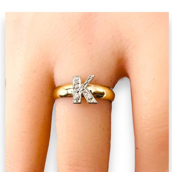 Ring With Diamond Initial Letter "K" 10k Two-Tone Gold, sz 7 - Image 10