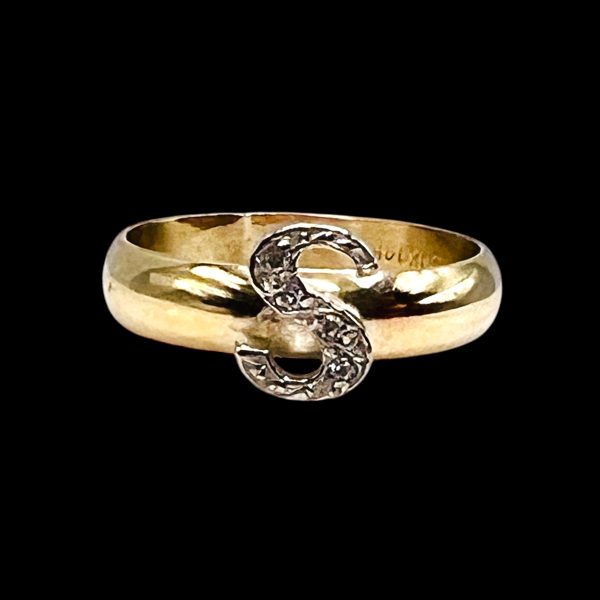 Diamond Initial Ring "S" 10k White & Yellow Gold, sz 5.75 - Image 12