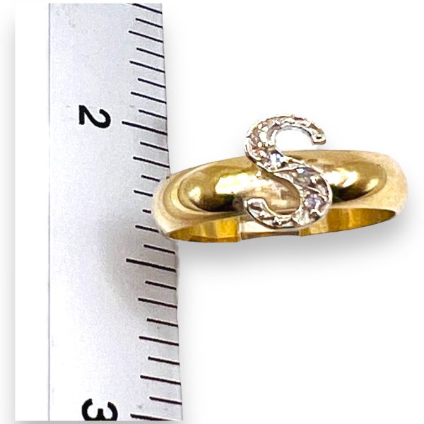 Diamond Initial Ring "S" 10k White & Yellow Gold, sz 5.75 - Image 10