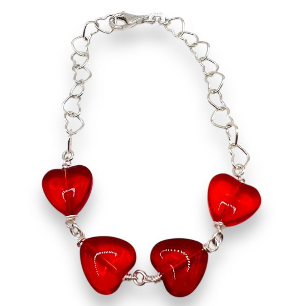 Red Hearts Dangle Charm Bracelet | 925 Sterling Silver