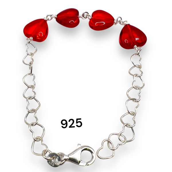 Red Hearts Dangle Charm Bracelet | 925 Sterling Silver - Image 2