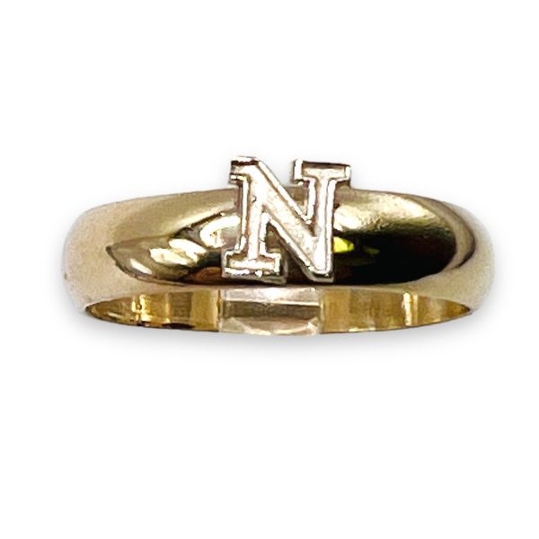 Letter Ring With Initial "N" 10k Two-Tone White Yellow Gold