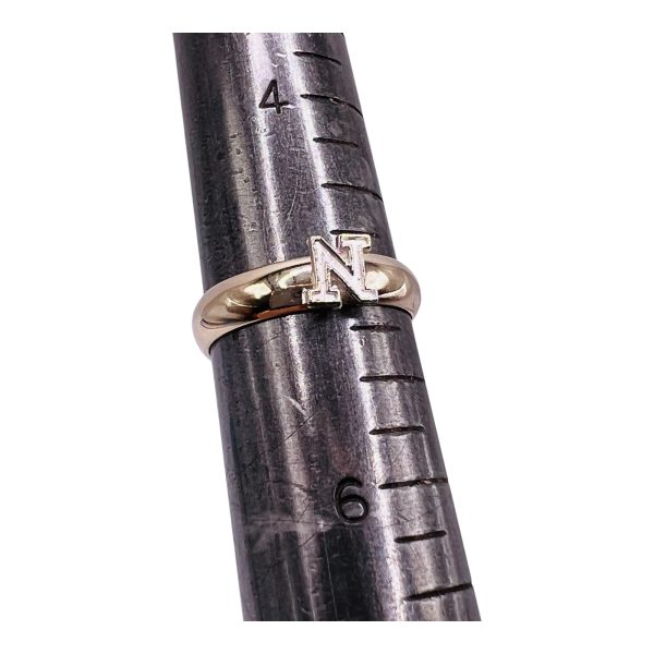 Letter Ring With Initial "N" 10k Two-Tone White Yellow Gold - Image 4