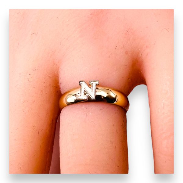 Letter Ring With Initial "N" 10k Two-Tone White Yellow Gold - Image 9