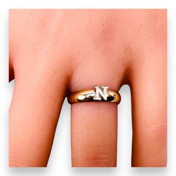 Letter Ring With Initial "N" 10k Two-Tone White Yellow Gold - Image 10