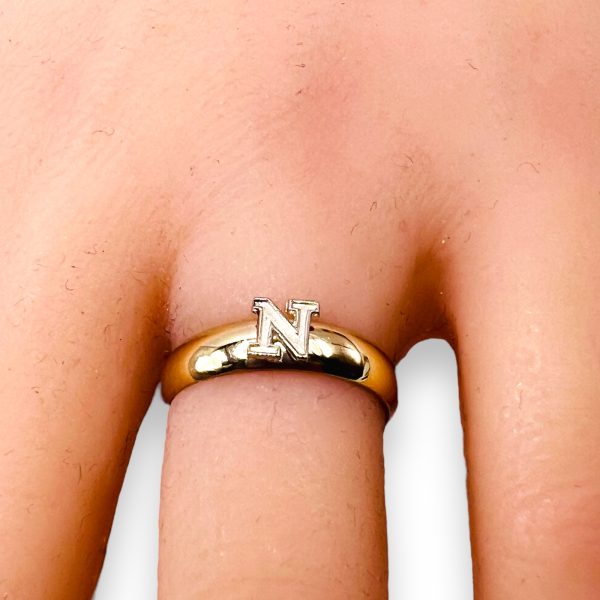 Letter Ring With Initial "N" 10k Two-Tone White Yellow Gold - Image 5