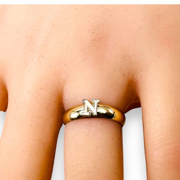 Letter Ring With Initial "N" 10k Two-Tone White Yellow Gold - Image 6