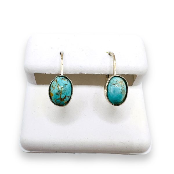 Light Blue Persian Turquoise Oval Earrings | Silver - Image 2