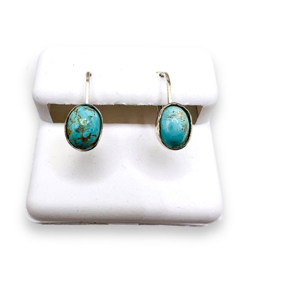 Light Blue Persian Turquoise Oval Earrings | Silver