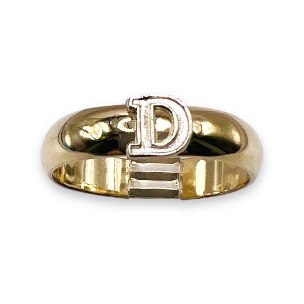 Ring With Initial 'D' 10k White Gold Letter & Gold Band - Image 2