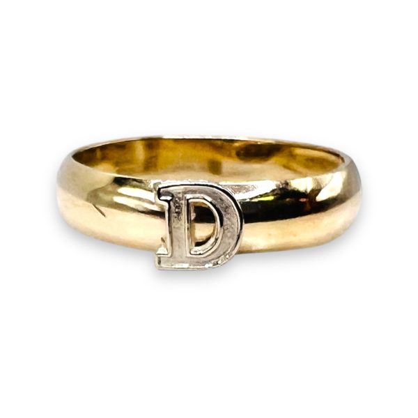 Ring With Initial 'D' 10k White Gold Letter & Gold Band - Image 6