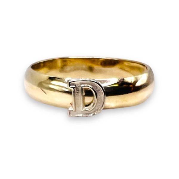 Ring With Initial 'D' 10k White Gold Letter & Gold Band