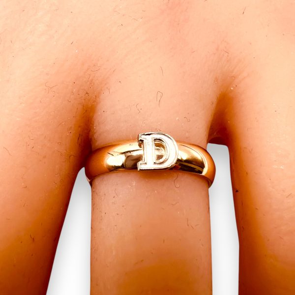 Ring With Initial 'D' 10k White Gold Letter & Gold Band - Image 8