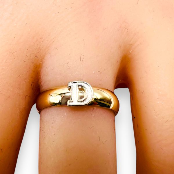 Ring With Initial 'D' 10k White Gold Letter & Gold Band - Image 9