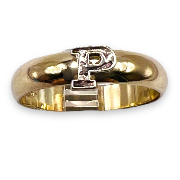 Ring with Initial “P” Letter 10k Two-Tone Gold, sz 7