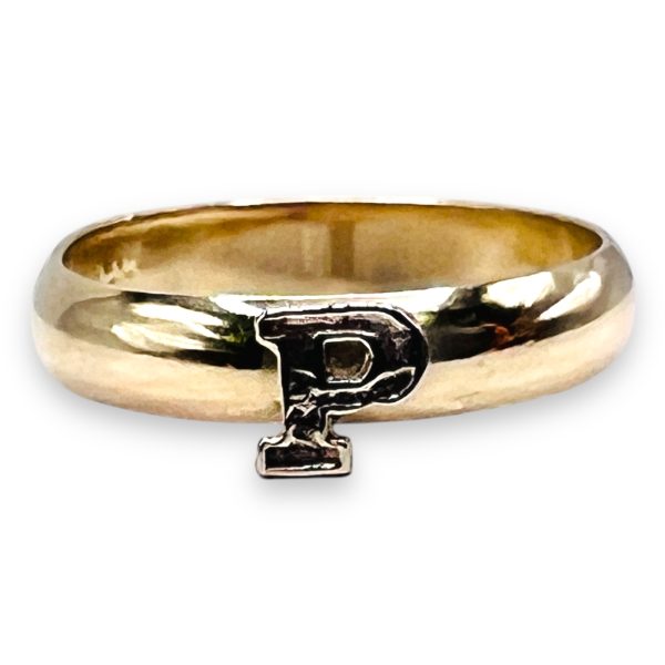 Ring with Initial “P” Letter 10k Two-Tone Gold, sz 7 - Image 3