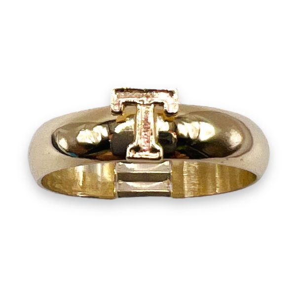 Letter Ring With Initial "T" 10k Two-Tone Gold , sz 5.75