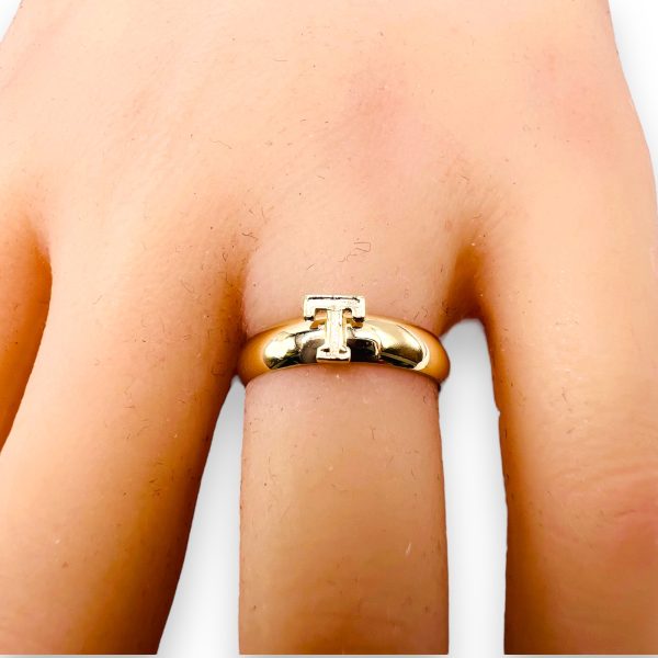 Letter Ring With Initial "T" 10k Two-Tone Gold , sz 5.75 - Image 9