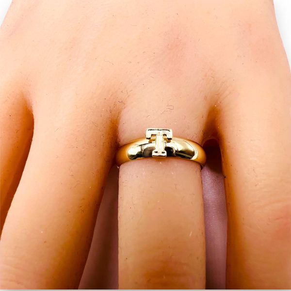 Letter Ring With Initial "T" 10k Two-Tone Gold , sz 5.75 - Image 7