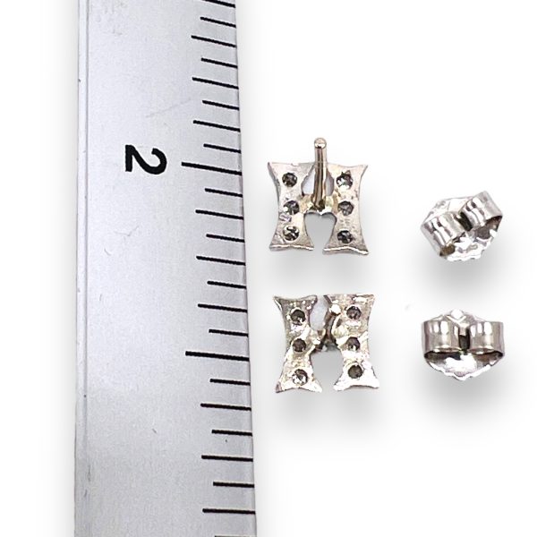 14k White Gold Single Initial "H" Diamond Stud Earrings - Image 4