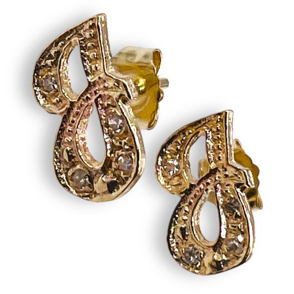 14k Gold Initial Earrings "J" Real Diamond Cursive Letter