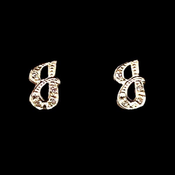 14k Gold Initial Earrings "J" Real Diamond Cursive Letter - Image 2