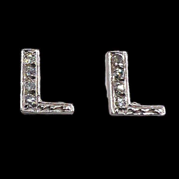 Diamond Earrings Initial "L" 14k Solid Gold Block Letter - Image 2